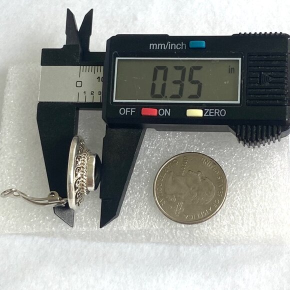 VTG Sterling Silver 925 Mexico Heavy Oval Bezel Set Black Onyx Clip On Earrings - Picture 15 of 15